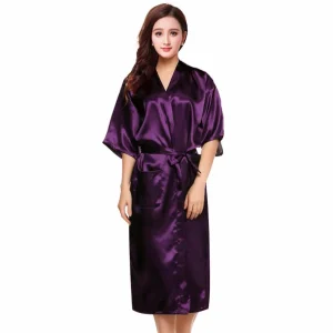 peignoir satin femme kimono violet