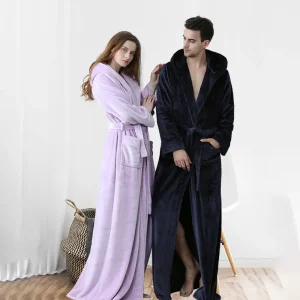 peignoir de bain couple chaud long à capuche luxe