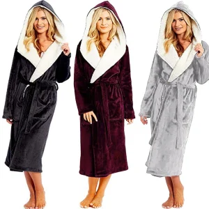 peignoir à capuche hivernal pour femme chaud