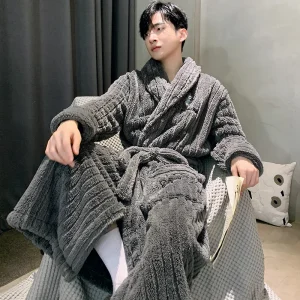 peignoir épais pour homme en gris