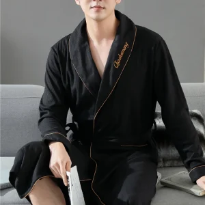 peignoir coton pour homme luxe en noir