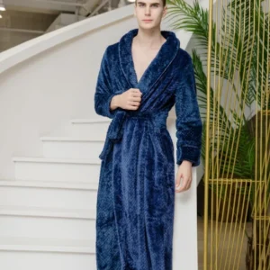 peignoir long homme flanelle en bleu