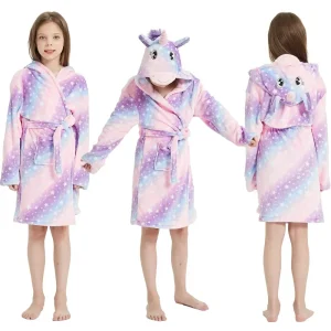 peignoir hiver enfants licorne en rose