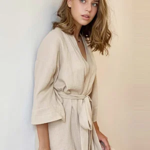 peignoir en coton femme nid d'abeille en kaki