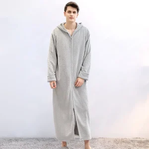 peignoir long homme à capuche en gris