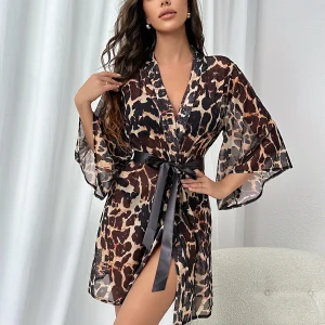 peignoir kimono leopard pour femme sexy
