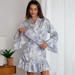 peignoir femme manches longues en bleu