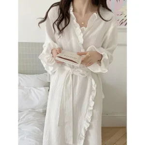 peignoir manche longue femme blanc