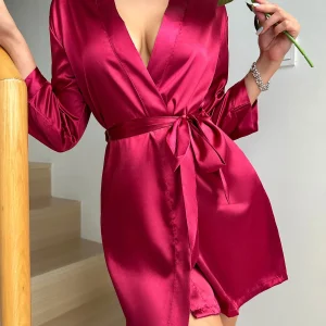 peignoir de nuit satin rouge