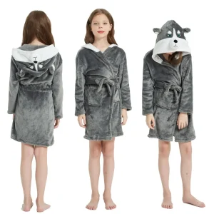 peignoir hiver enfants licorne gris