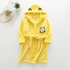 peignoir enfants unisexe à capuche en jaune