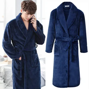 robe peignoir grande taille chaud pour homme en bleu