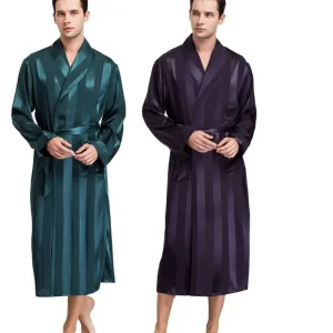 peignoir homme grande taille satin noir avec rayure vert